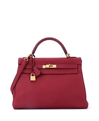 Pre-Owned HERMES Kelly 32 Handbag Red Togo with Gold Hardware