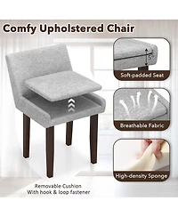 Gymax Modern Dining Chair Set of 4 w/ Mid Back and Cushioned Seat Solid Wood Legs