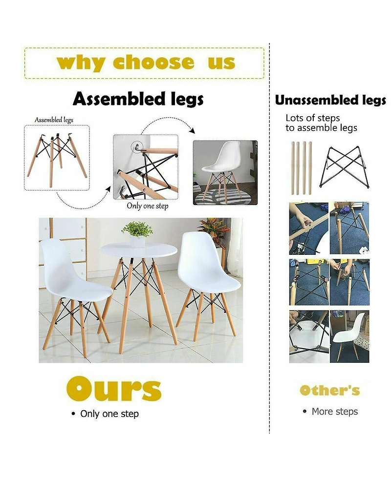 Gymax Set of 2 Dining Chairs Mid Century Modern Wooden Legs Kitchen Living Room