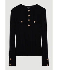 Karen Millen Women's Military Trim Rib Long Sleeve Knit Top