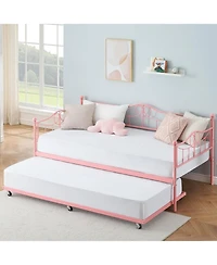 gaomon Twin Daybed with Trundle, Twin Daybed and Pull Out Trundle Set, Metal Sofa Bed Frame with Steel Slat Support, Space-Saving Sleeper Sofa