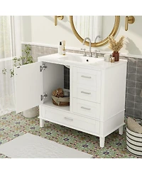 Sillysis Bathroom Vanity with Ceramic Sink, Solid Pine Frame, Soft Close Drawers & Door for Small Spaces