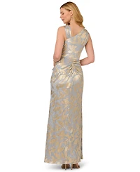 Adrianna Papell Women's Asymmetric Metallic-Print Mermaid Gown