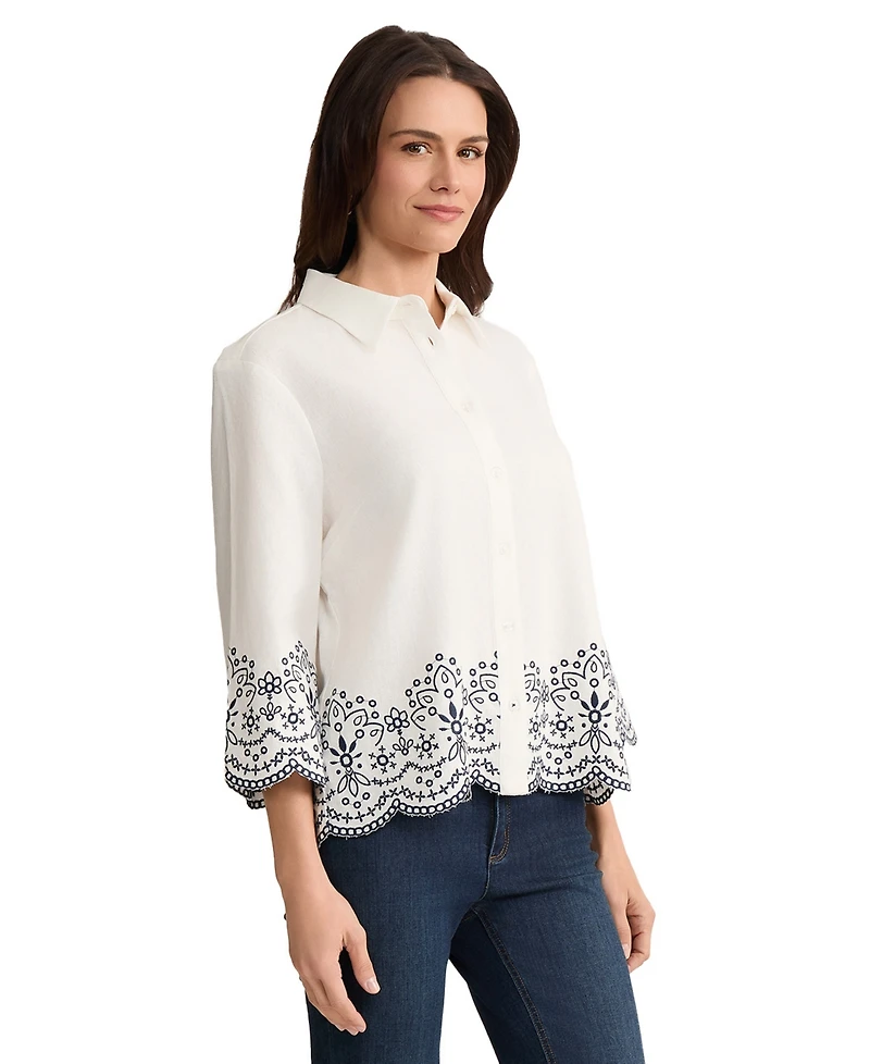 Jones New York Petite Collared Button Front Top