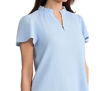 Jones New York Petite Collared V-Neck Flutter Short-Sleeve Top