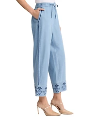 Jones New York Petite Mid-Rise Wide Leg Embroidered Pants