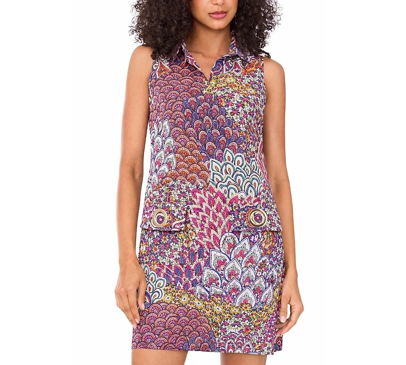 Msk Women's Collared Pull-On Knee Length Grommet Pocket Shift Dress