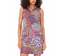 Msk Women's Collared Pull-On Knee Length Grommet Pocket Shift Dress