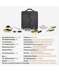 Mecale 221-Piece Mechanics Tool Set, 1/4" & 3/8" Drive Sae & Metric Sockets, Bits, Wrenches, Ratchet, Accessories, Plastic Case