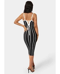 Bebe Women's Stripe Knit Bodycon Midi Dress