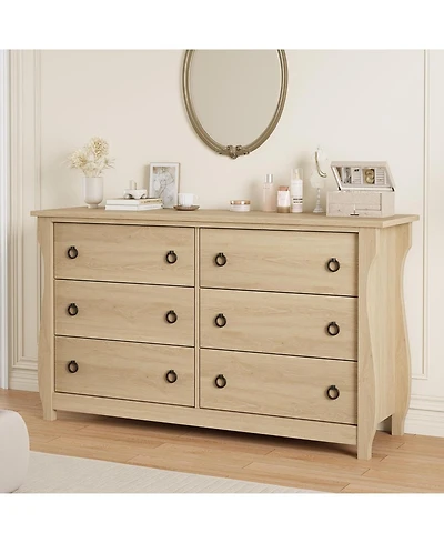 gaomon Dresser for Bedroom, Modern Wood Drawer Dresser with Ring Pull Handles, Wide Chest of Drawer, Storage Organizer for Living Room