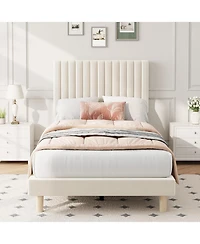 gaomon Bed Frame with Adjustable Headboard, Velvet Upholstered Platform Frame, Vertical Channel Tufted