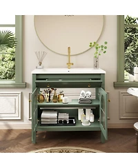 Sillysis 36" Bathroom Vanity with Sink, Medieval Glass Doors, Motion Lighting, Flip Drawer & Adjustable Storage for Modern Bathrooms