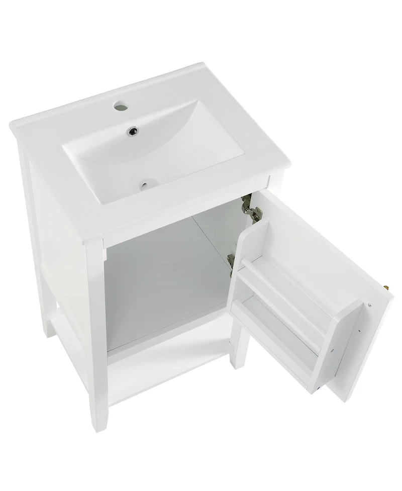 Sillysis 20'' Bathroom Vanity with Sink, Modern Solid Wood Cabinet, Soft Close Door & Open Shelf for Small Spaces