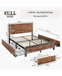 gaomon Full Bed Frame with 4 Storage Drawers, Metal Support Platform Wooden Headboard and Footboard
