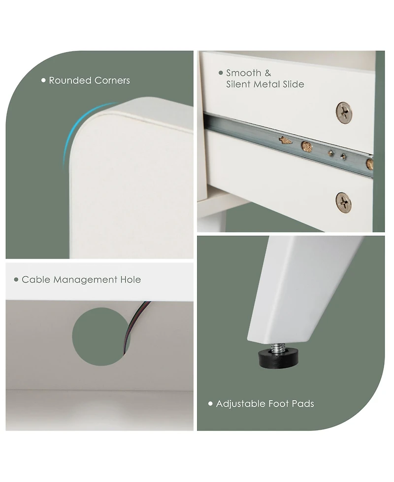 Gymax 2PCS Nightstand Modern Beside End Table w/ Led Lights Open Compartment & Drawer