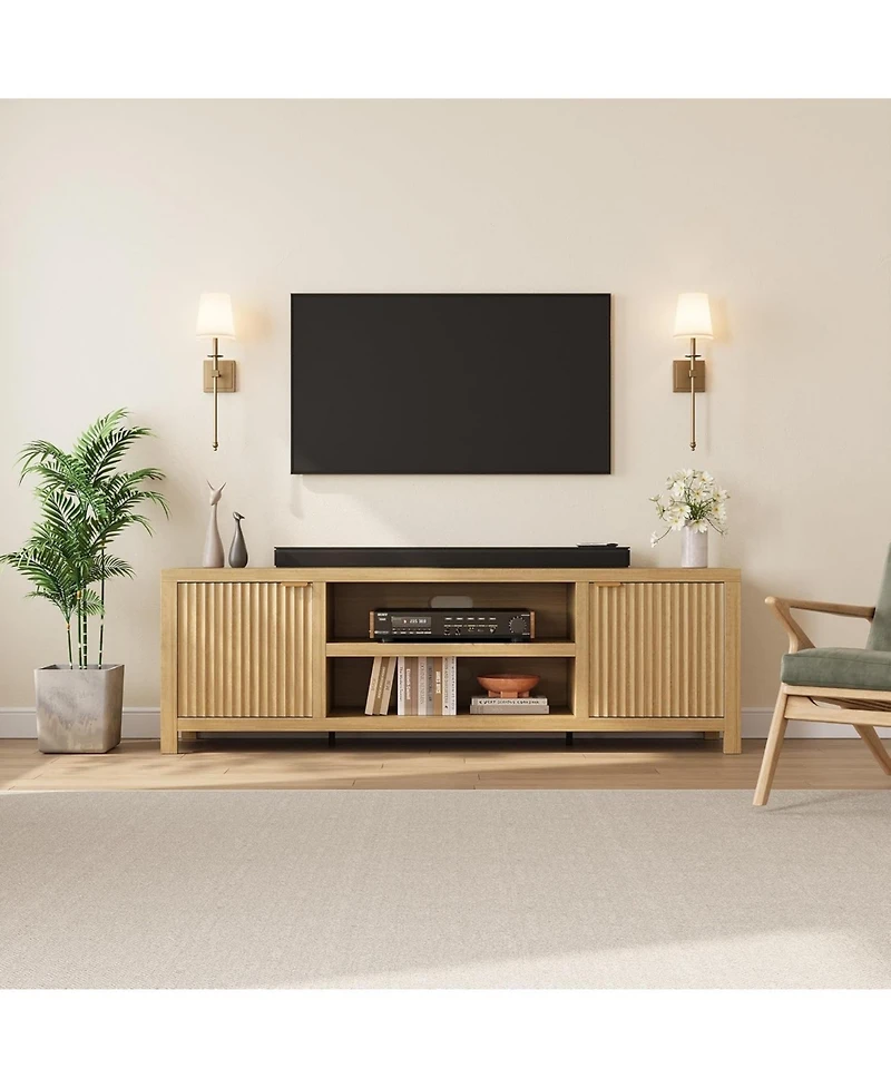 gaomon Fluted Tv Stand for 80" TVs, Modern Entertainment Center with Storage