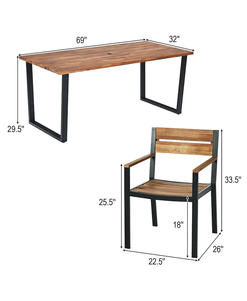 Gymax Patented 7PCS Patio Dining Set Outdoor Furniture Set w/ 6 Armchairs Umbrella Hole