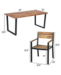 Gymax Patented 7PCS Patio Dining Set Outdoor Furniture Set w/ 6 Armchairs Umbrella Hole