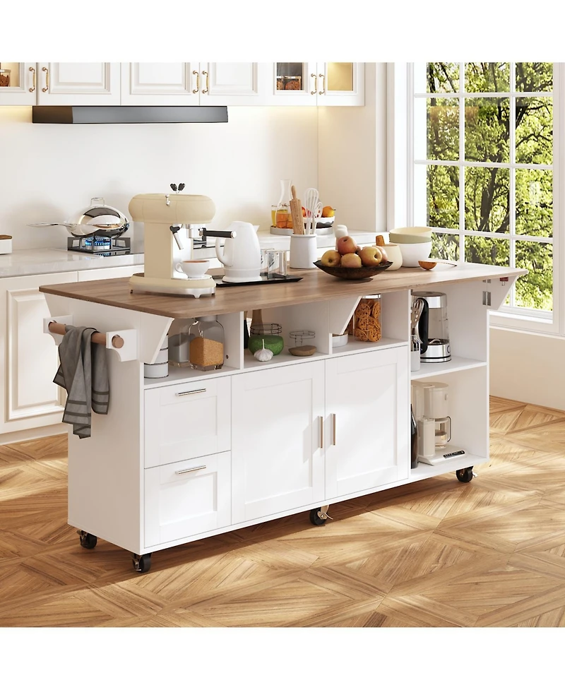 Homsee Kitchen Cart with 2-Drawer 2-Door, Internal Storage Racks, Rolling Island with Cabinet