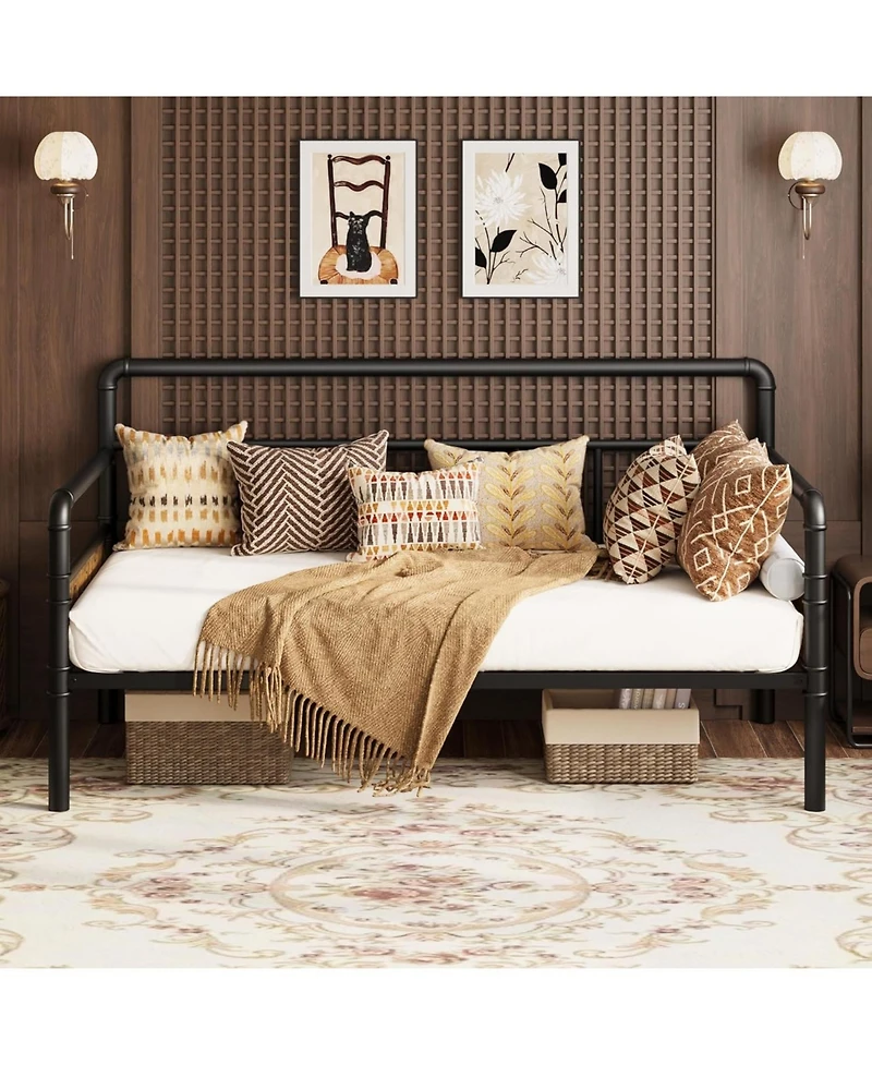 gaomon Daybed with Classic Headboard,Metal Bed Frame Heavy Duty Steel Slats Support,Sofa BedFrame for Living Room, Guest RoomNoise Free