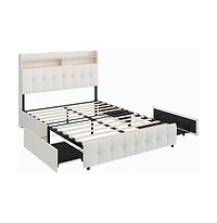 gaomon Full Size Bed Frame with 2 Storage Drawers, Upholstered Bed Frame Full with Led Light