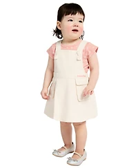 Calvin Klein Baby Girls' Ribbed Printed Bodysuit & Denim Overall, 2-Piece Set