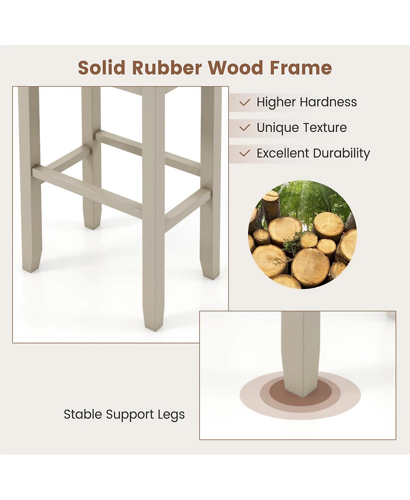 Gymax 4 Pcs Upholstered Wooden Bar Stools Bar Height Chairs Dining