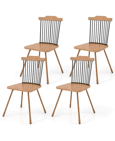 Gymax Windsor Chair Set of 4 Metal Legs Supported Dining Chair Farmhouse Armless Chair