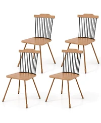 Gymax Windsor Chair Set of 4 Metal Legs Supported Dining Chair Farmhouse Armless Chair