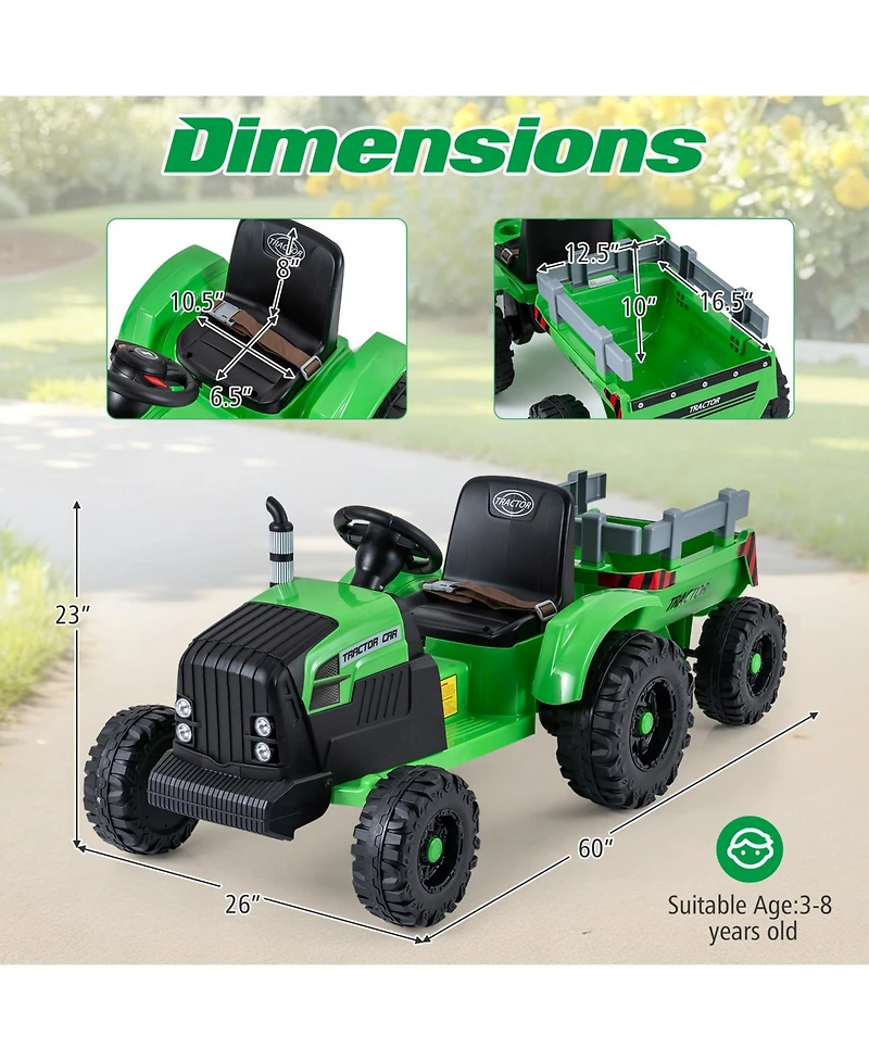 Slickblue Electric 24V Ride On Tractor for Kids with Trailer and Remote