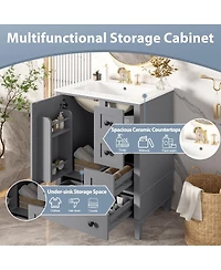 Sillysis 24" Bathroom Vanity with Sink, Modern Multi-Drawer Storage with Soft Close, Easy Assembly for Small Spaces-Sillysis