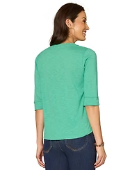 Democracy Petite 3/4-Sleeve Split Neckline Knit Top