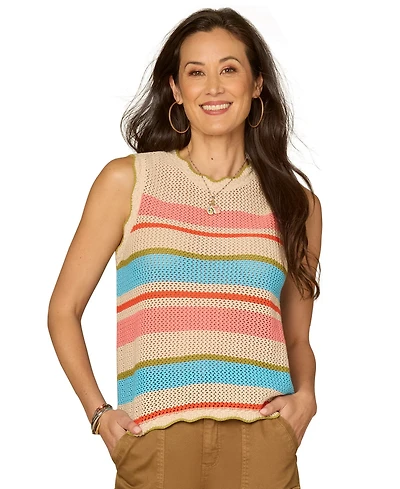 Democracy Petite Round Neck Multiple Color Striped Tank Top