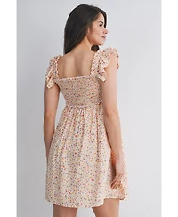 Hello Miz Maternity Smocked Floral Dress with Ruffle Cap Sleeves