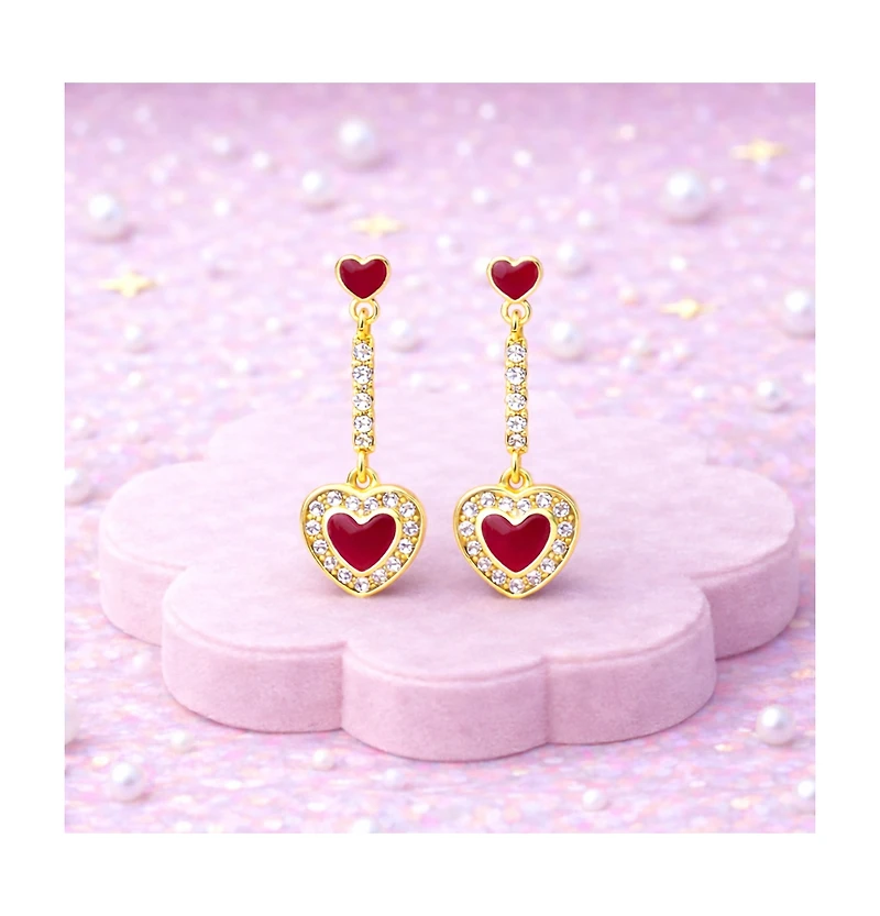 Chanteur Girls 18K Gold Plated Hypoallergenic Red Heart Drop Earrings