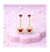 Chanteur Girls 18K Gold Plated Hypoallergenic Red Heart Drop Earrings