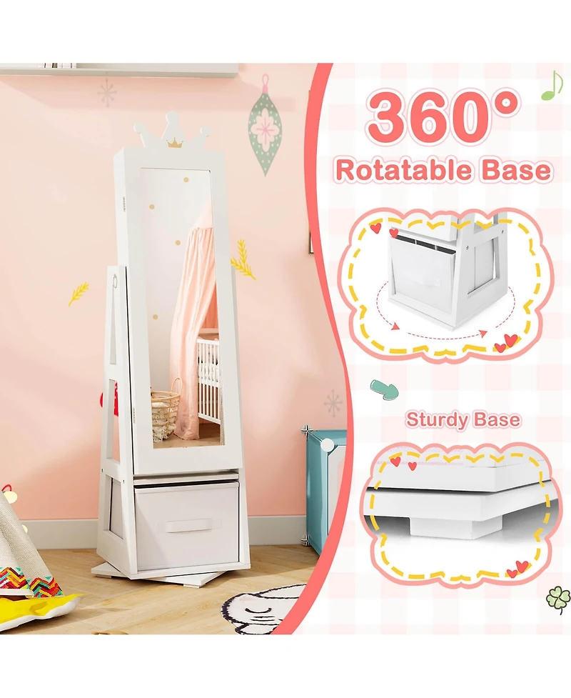 Gymax Kids Vanity Set Princess Makeup Dressing Table & Chair Set with Jewelry Armoire