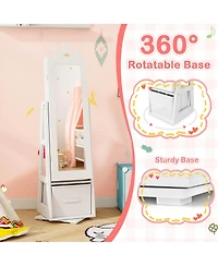 Gymax Kids Vanity Set Princess Makeup Dressing Table & Chair Set with Jewelry Armoire