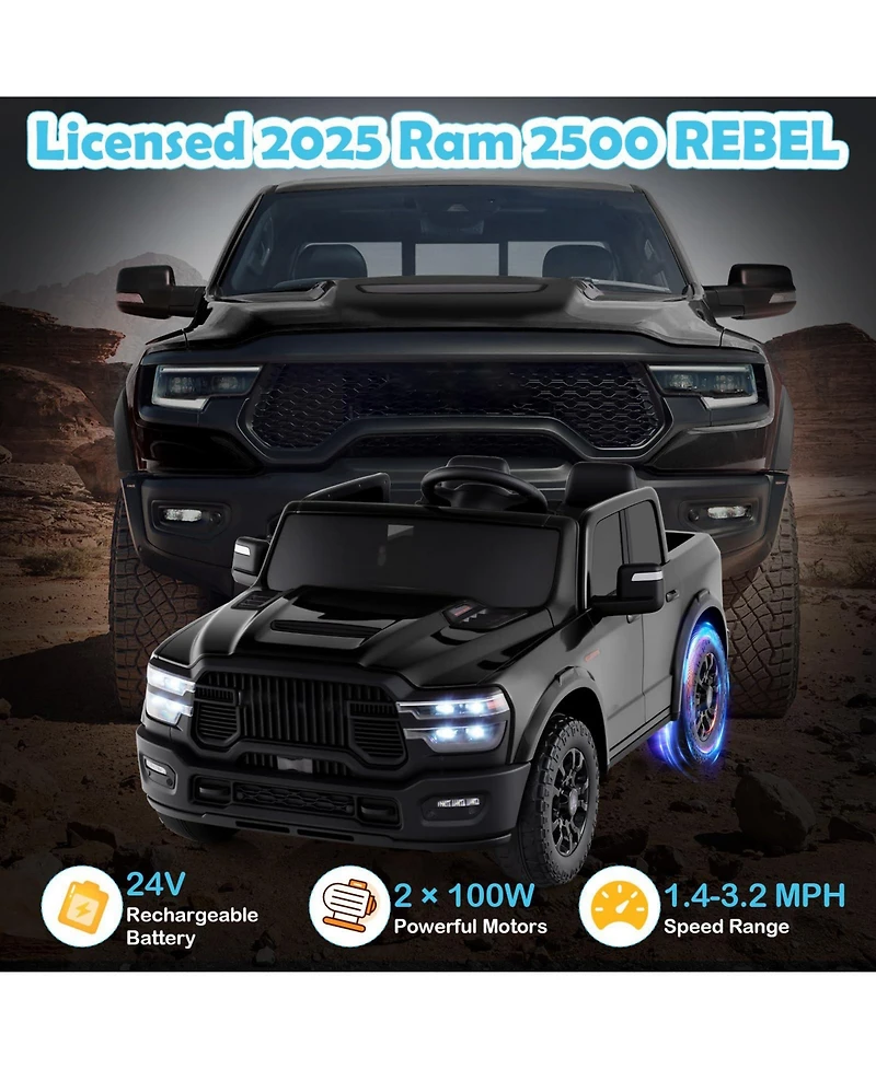 Mecale 2 Seater 24V Ride on Toy for Big Kids Licensed Ram Truck with Remote and Music