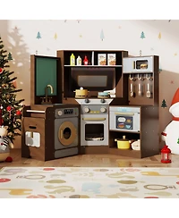 Mecale Corner Kitchen Toys with Lights & Sounds, Pull-Out Trash Can Stove for Kids