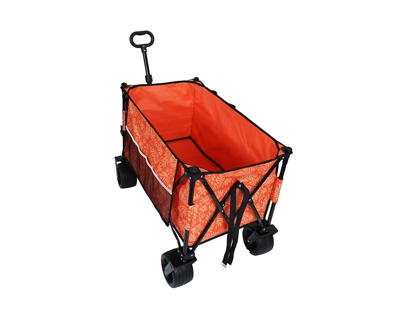 sumyeg Outdoor Storage Collapsible Foldable Wagon Cart with All Terrain Wheels, Drink Holders, Brakes, Side Pocket and Picnic Mat