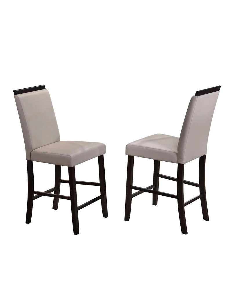 Kings Brand Furniture Set of 2 Counter Height Chairs Faux Leather Upholstery, Cappuccino Wood Frame