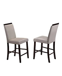 Kings Brand Furniture Set of 2 Counter Height Chairs Faux Leather Upholstery, Cappuccino Wood Frame