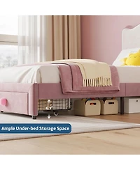 gaomon Upholstered Twin Bed Frame with Storage Drawer & Scallop Headboard, Princess Platform Frames