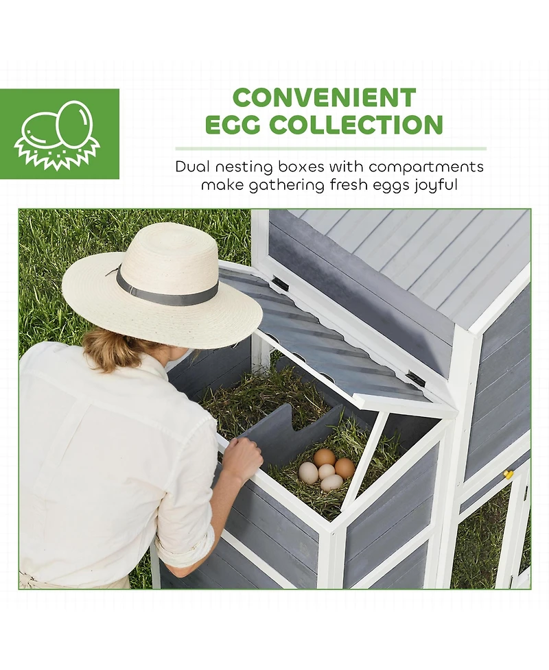 PawHut arge Chicken Coop, Wooden Chicken House with 2 Nesting Boxes