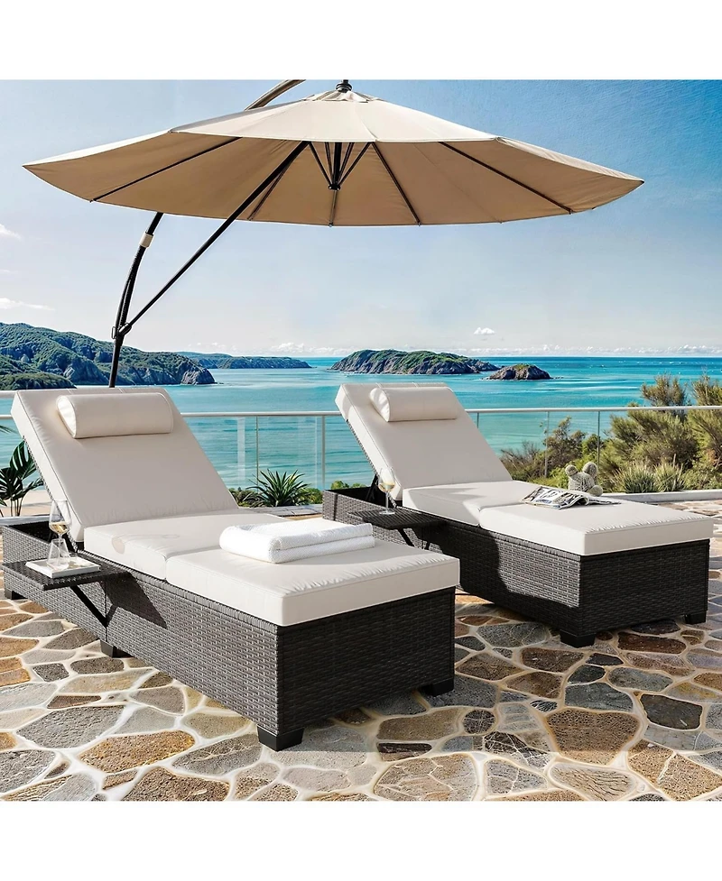 gaomon Outdoor Chaise Lounge Set of 2, 5-Position Adjustable Pe Wicker Sun Loungers with Thick Quick-Dry Cushions for Poolside Patio Backyard