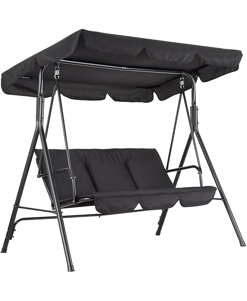 gaomon 3-Seat Patio Swing Chair with Adjustable Canopy and Thick Waterproof Cushions, Outdoor Steel Frame Porch Swing for Garden, Lawn, Backyard