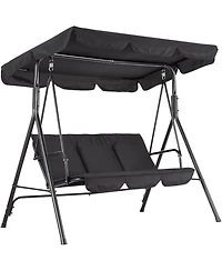 gaomon 3-Seat Patio Swing Chair with Adjustable Canopy and Thick Waterproof Cushions, Outdoor Steel Frame Porch Swing for Garden, Lawn, Backyard