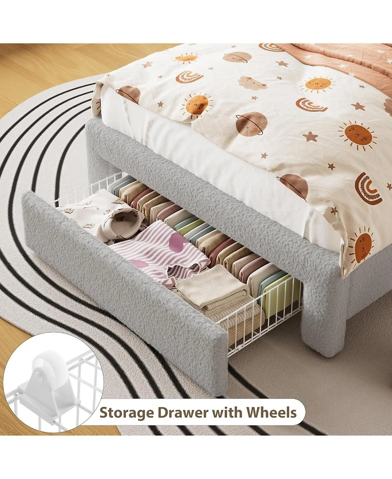 gaomon Led Bed Frame with 2-Tier Storage Headboard, Upholstered Platform Bed with Charging Station and Drawer, Metal Support